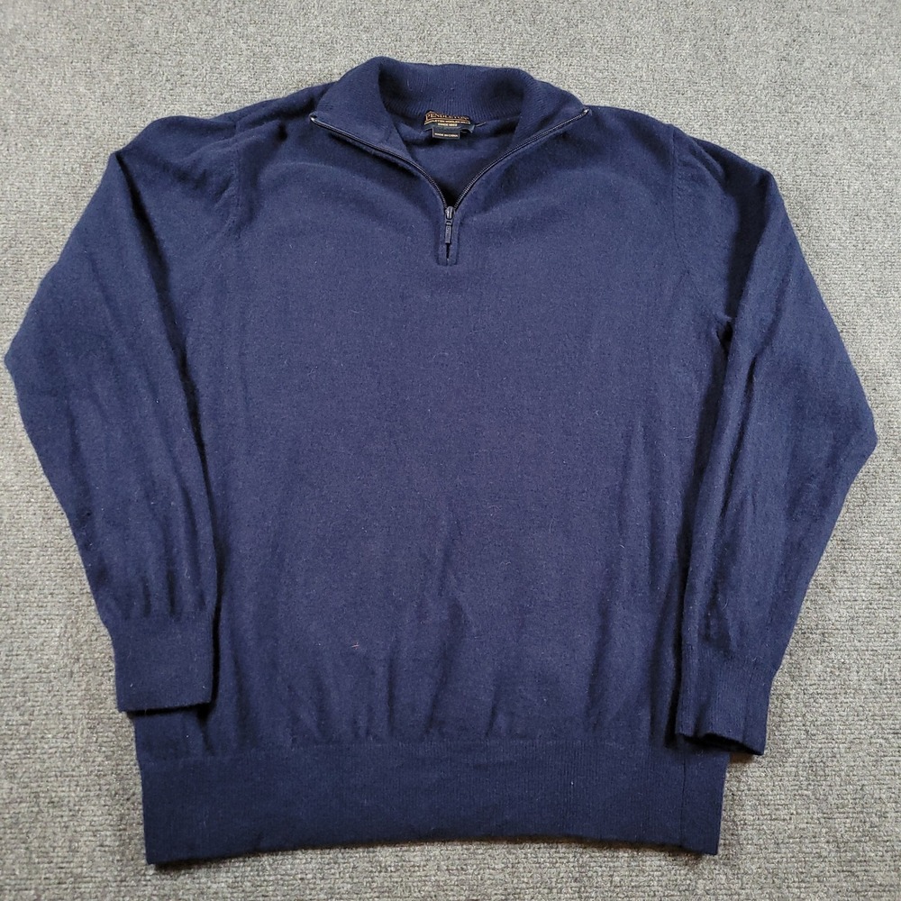 Pendleton Quarter Zip Sweater Mens Large Navy Blue Merino Wool Blend Pullover
